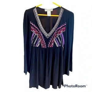 FLYING TOMATO EMBROIDERED DRESS LOSE FITTING MINI BLACK ADORABLE SIZE S